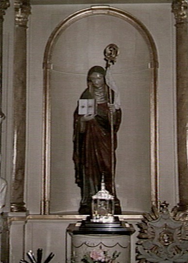 St. Odilia Patrones Visueel gehandicapten. Beeld in de parochiekerk H. Dionysius en H. Odilia, Sweikhuizen (L)