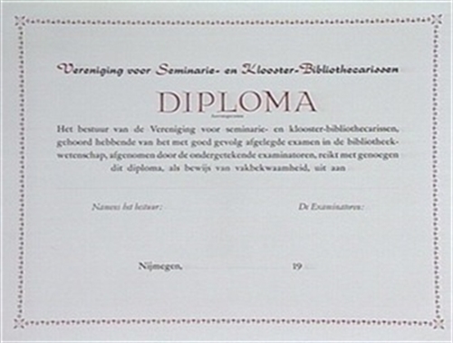 Diploma Vereniging voor Seminarie- en Kloosterbibliothecarissen, z.j.